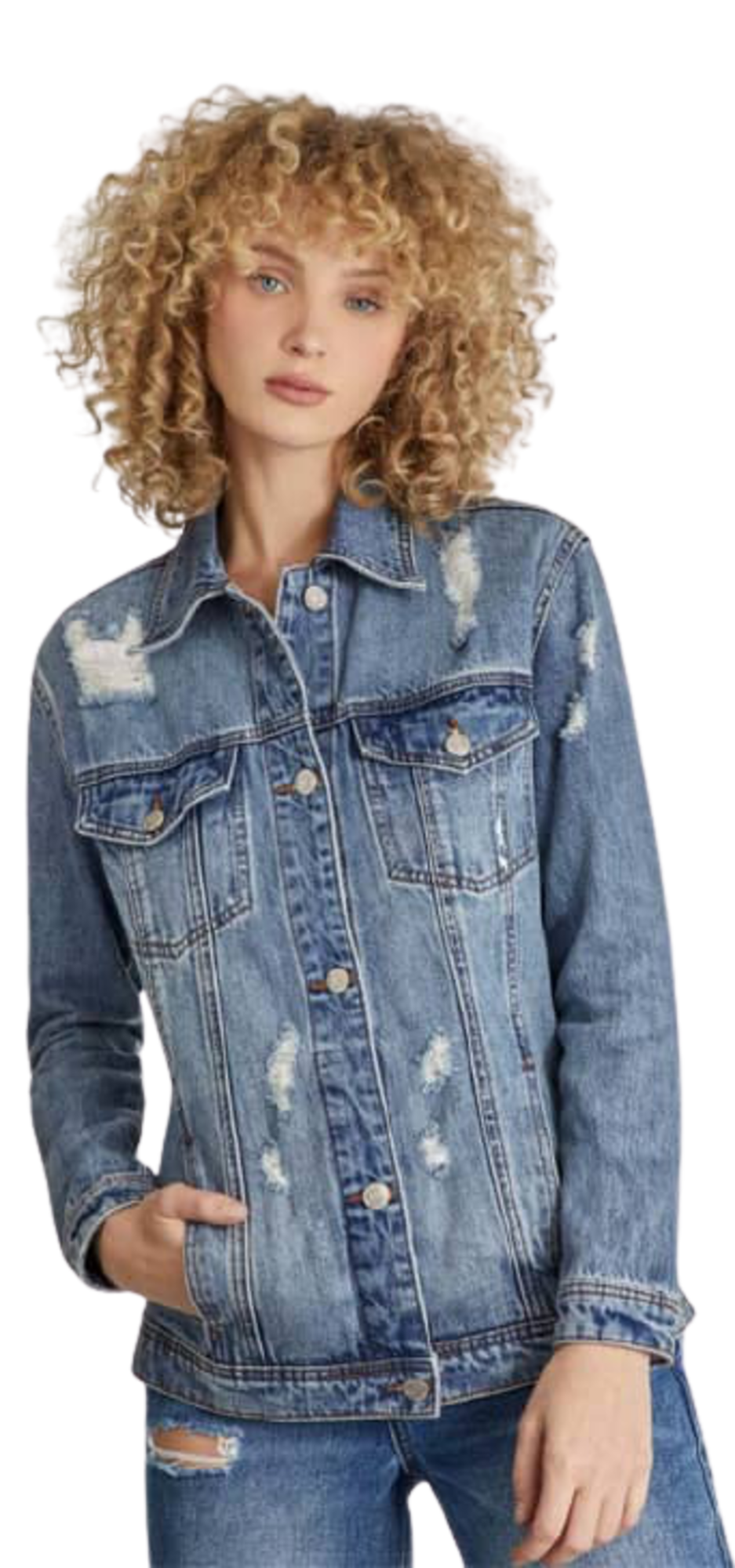 Chamarra casual para mujer, de mezclilla deslavada, marca Holly Land, F692 996984