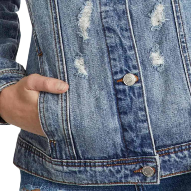 Chamarra casual para mujer, de mezclilla deslavada, marca Holly Land, F692 996984