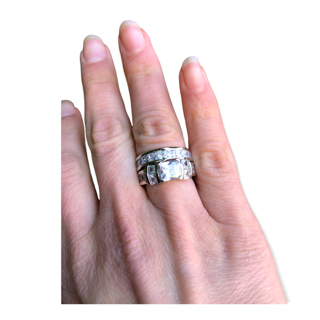 Juego de Anillo y Churumbela Trío de Circonias Cúbicas Plata 925