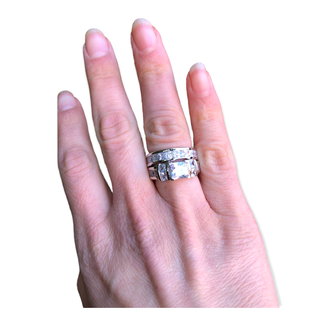 Juego de Anillo y Churumbela Trío de Circonias Cúbicas Plata 925