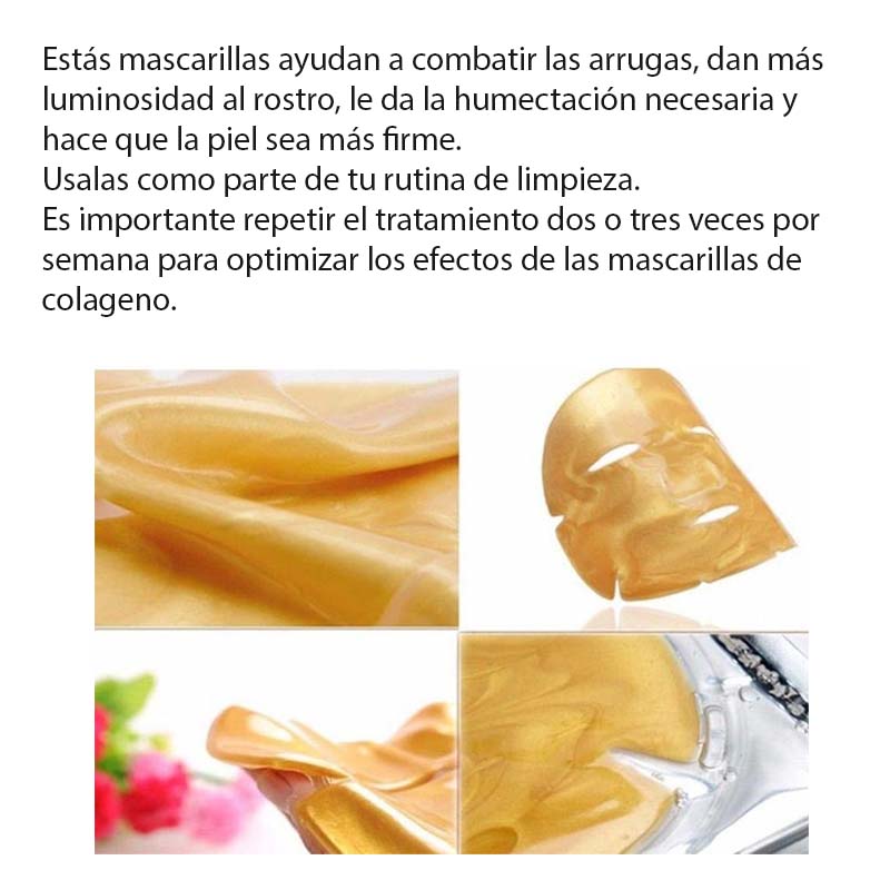 Mascarilla Colágeno Cara Completa Dorada Revitalizante Anti Envejecimiento Spa 20 piezas Mayoreo