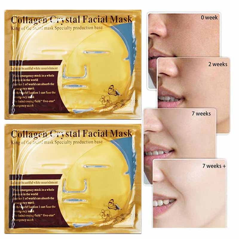 Mascarilla Colágeno Cara Completa Dorada Revitalizante Anti Envejecimiento Spa 20 piezas Mayoreo