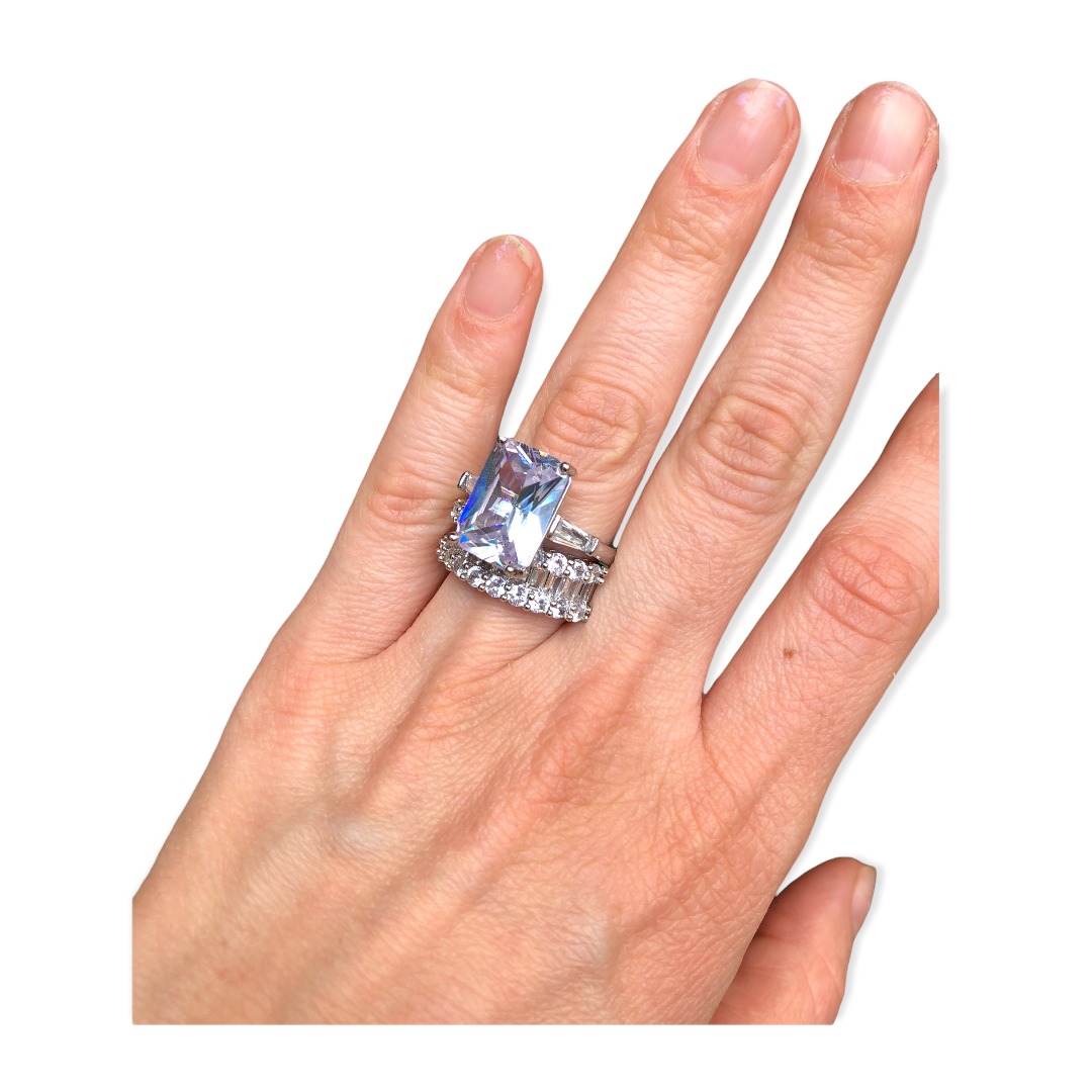 Anillo Compromiso y Churumbela Emeral Zirconia Cúbica Plata 925 -Amour