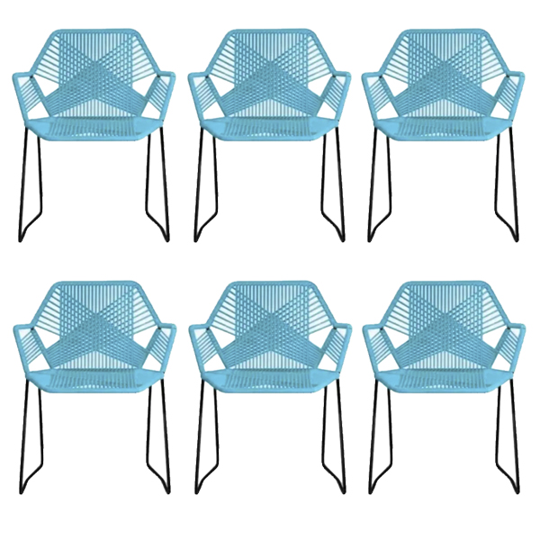 6 Sillas Acapulco Diamante de Acero y Pvc  Ideal Para Jardín Azul Cielo