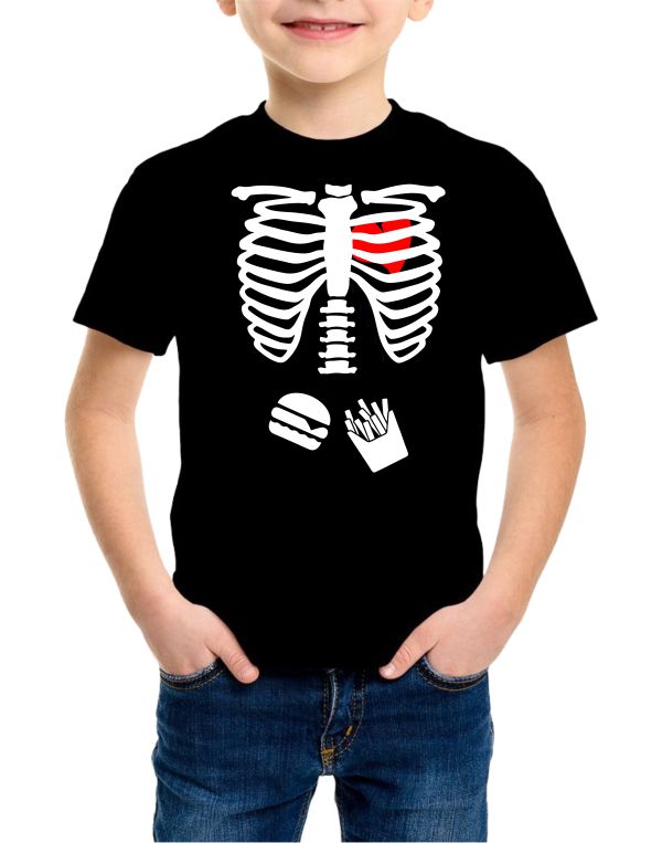 Playera para niños de esqueleto, Halloween, Brilla en la