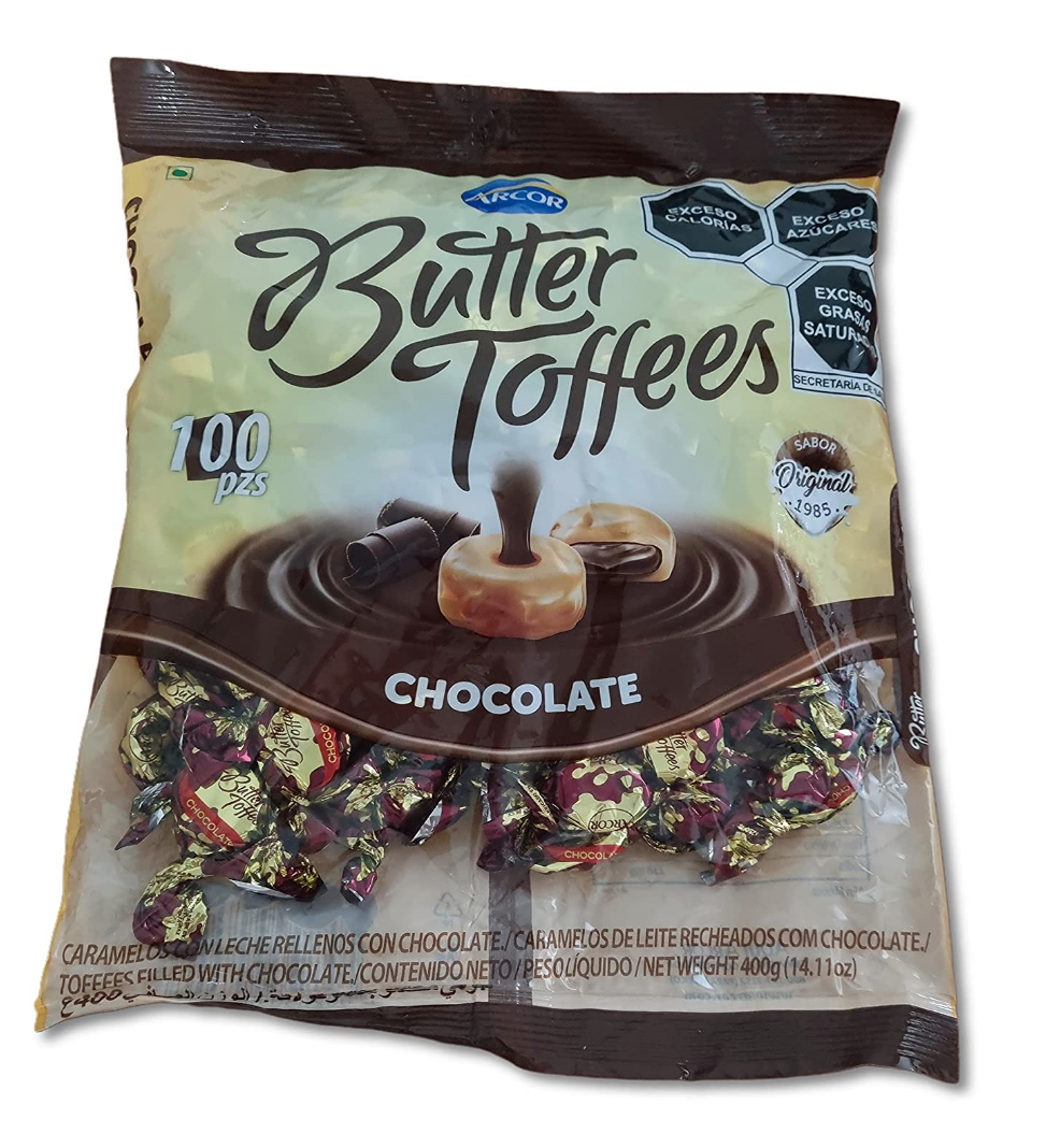 Butter Toffees Chocolate 100 Piezas Arcor Caramelo con Leche Relleno con Crema sabor Chocolate