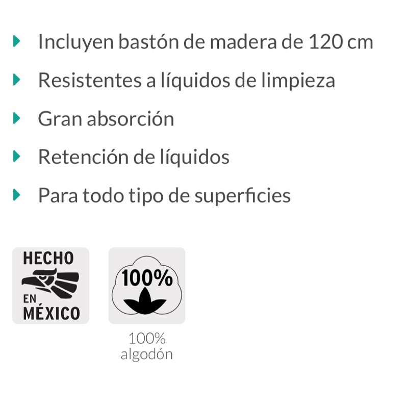 Paquete Kit de 6 Trapeadores Tipo Mechudo de algodón con bastón de madera para Limpieza en general Gran Absorción retención de líquidos