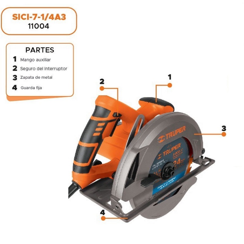 Sierra Circular Truper para Cortar Madera Profesional de 7 1/4 de 1500W SICI-7-1/4A3 Corta Tabla Polines Vigas