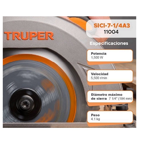 Sierra Circular Truper para Cortar Madera Profesional de 7 1/4 de 1500W SICI-7-1/4A3 Corta Tabla Polines Vigas