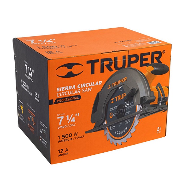 Sierra Circular Truper para Cortar Madera Profesional de 7 1/4 de 1500W SICI-7-1/4A3 Corta Tabla Polines Vigas