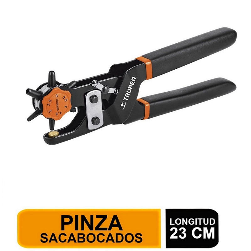 Perforadora -Pinza Sacabocados 9" (23 cm) ,para perforaciones en cuero,lona ,plástico y cartón PSA-9 TRUPER 