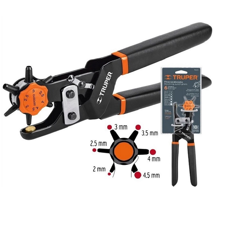 Perforadora -Pinza Sacabocados 9" (23 cm) ,para perforaciones en cuero,lona ,plástico y cartón PSA-9 TRUPER 