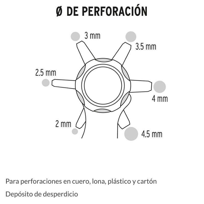 Perforadora -Pinza Sacabocados 9" (23 cm) ,para perforaciones en cuero,lona ,plástico y cartón PSA-9 TRUPER 