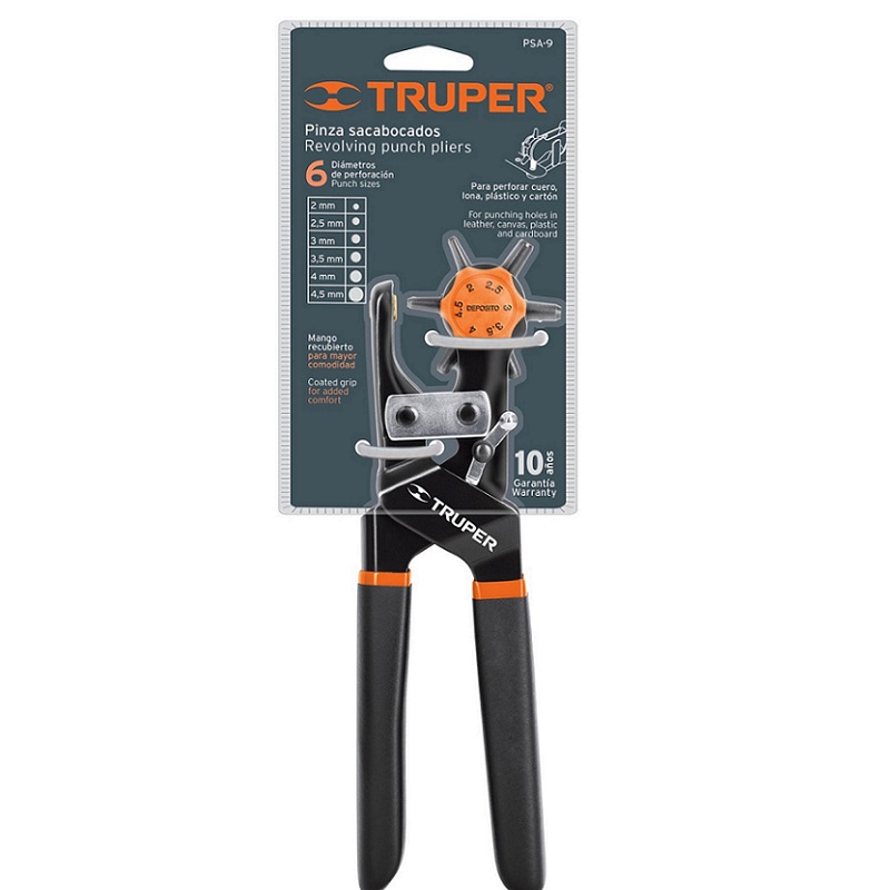 Perforadora -Pinza Sacabocados 9" (23 cm) ,para perforaciones en cuero,lona ,plástico y cartón PSA-9 TRUPER 