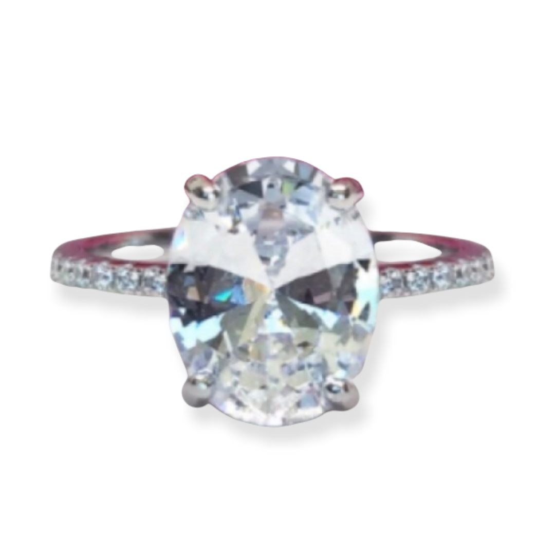 Anillo Promesa Oval Grande De Zirconias Cúbicas Plata 925-Amour