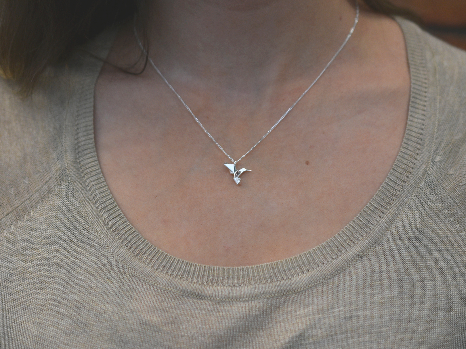 Dije Colibrí de Origami En Plata