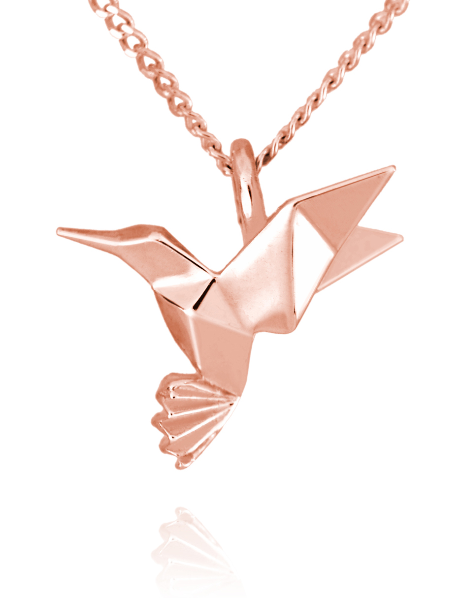 Dije Colibrí de Origami En Plata.925 con Chapa Oro Rosa