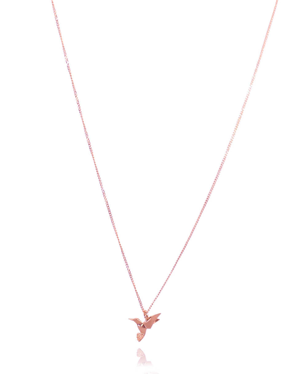 Dije Colibrí de Origami En Plata.925 con Chapa Oro Rosa