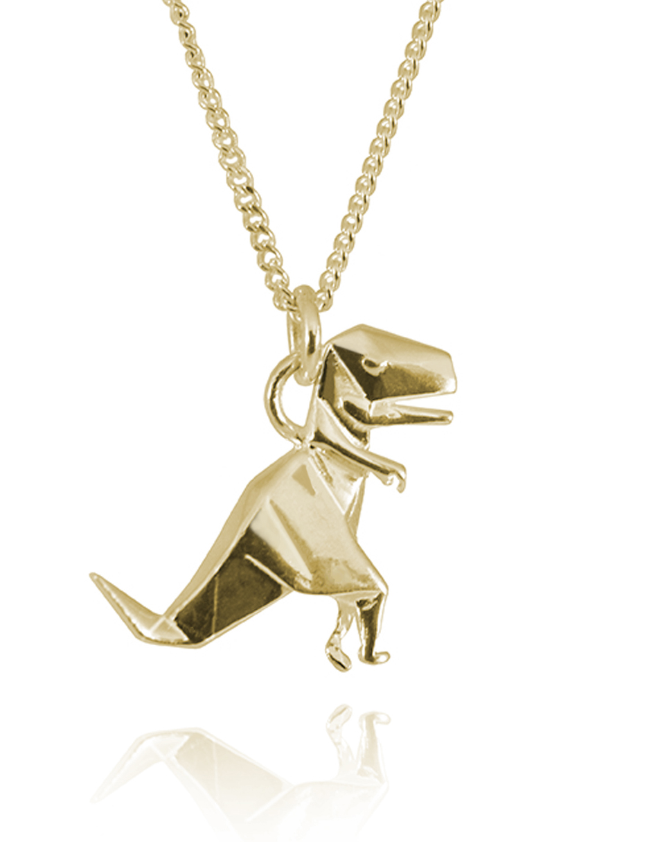 Dije T-Rex De Origami En Plata.925 Chapa Oro Amarillo