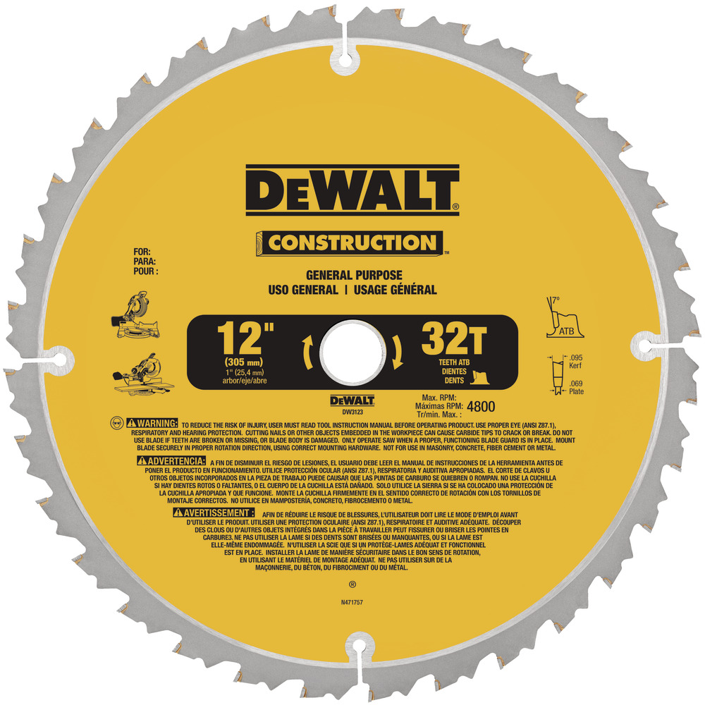 Disco De Sierra P/Madera 12" X 32 Dientes Dewalt Dw3123