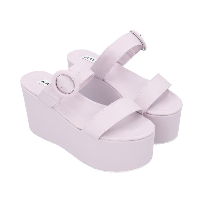 Sandalia De Plataforma Con Doble Tira Lila Y Hebilla Forrada