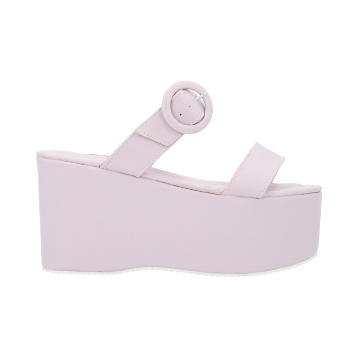 Sandalia De Plataforma Con Doble Tira Lila Y Hebilla Forrada