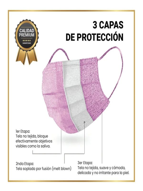 Cubrebocas Tapabocas ROSA Plisado Tricapa Termosellado