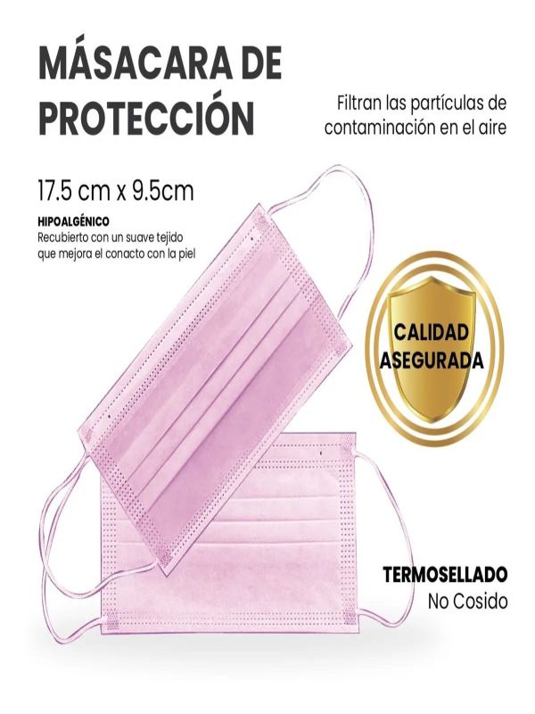 Cubrebocas Tapabocas ROSA Plisado Tricapa Termosellado