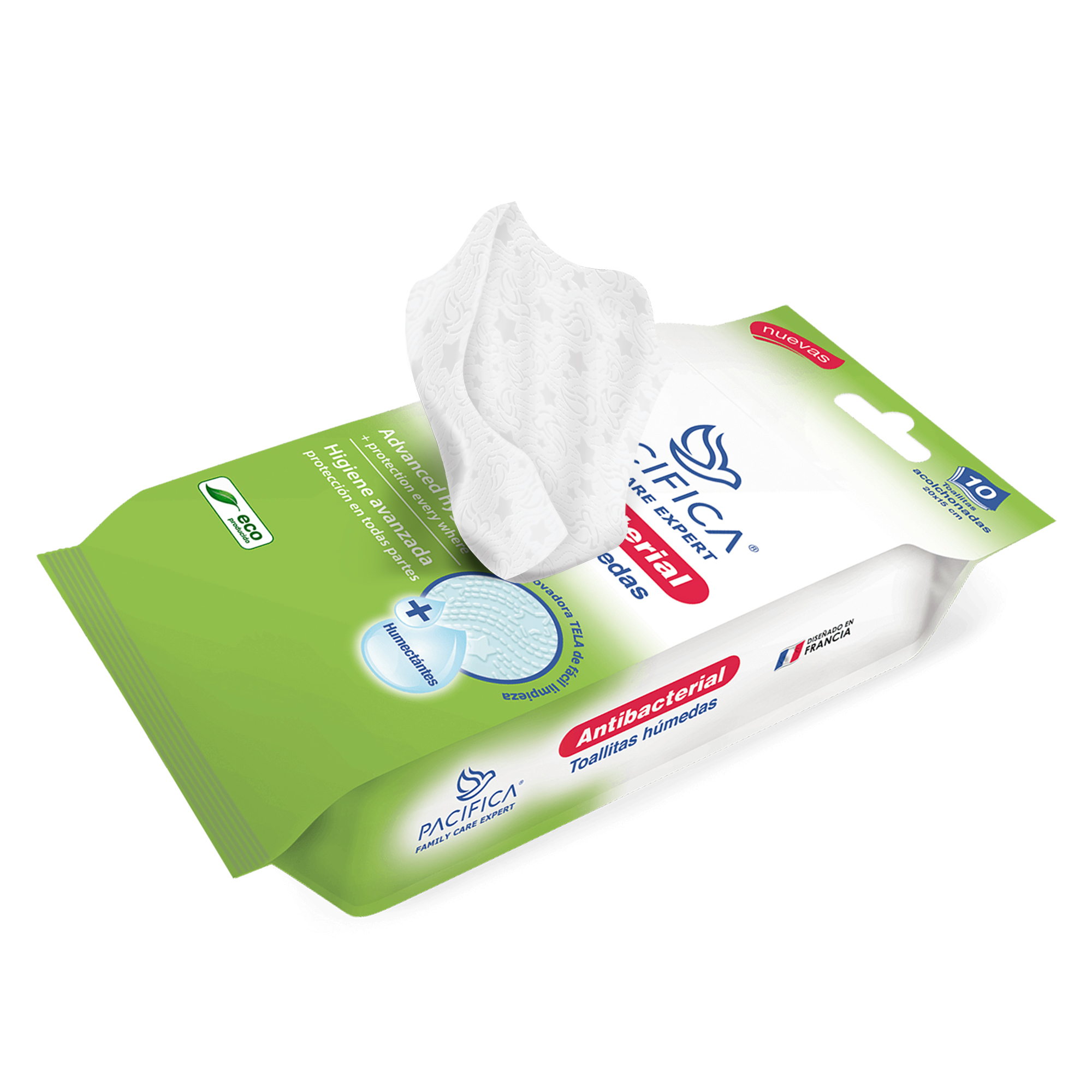 Toallitas Húmedas Pacifica Antibacterial Multiusos de Bolsillo 10 Toallitas