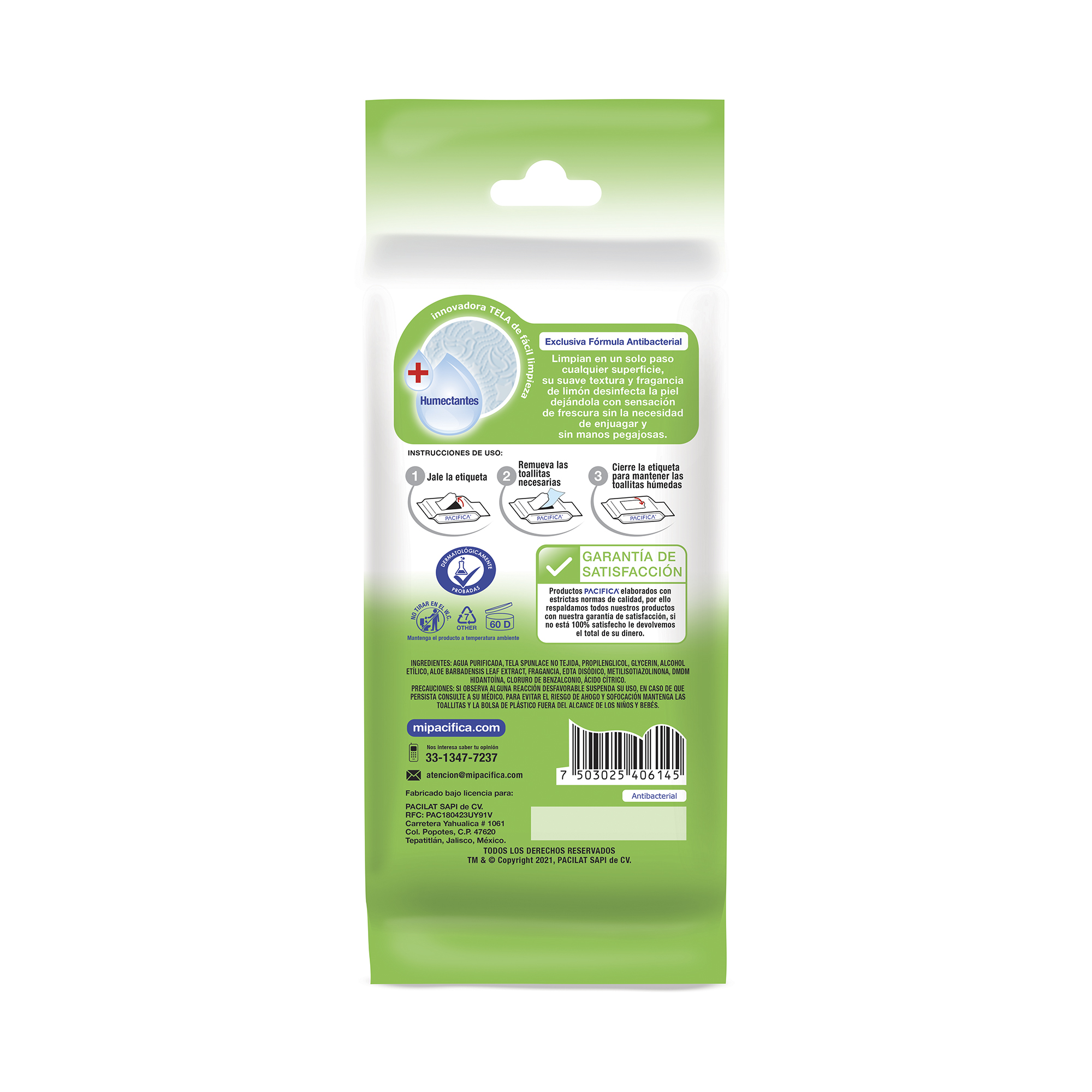 Toallitas Húmedas Pacifica Antibacterial Multiusos de Bolsillo 10 Toallitas