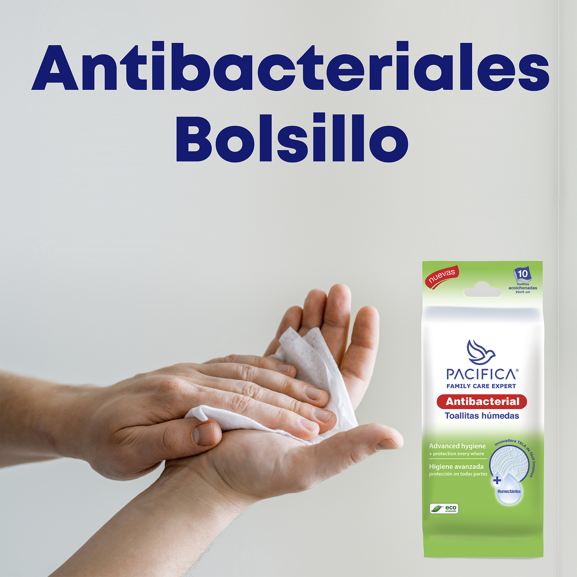 Toallitas Húmedas Pacifica Antibacterial Multiusos de Bolsillo 10 Toallitas