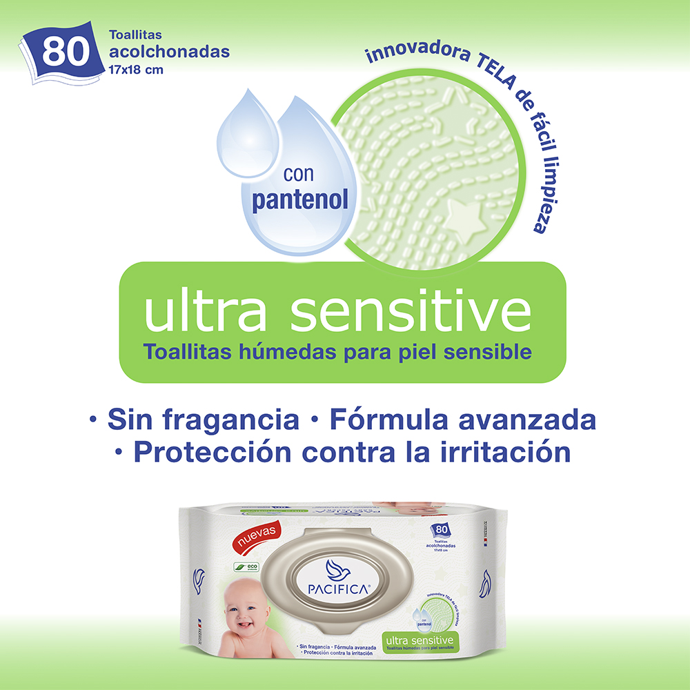 Toallitas Húmedas Para Bebé Pacifica Ultra Sensitive 80 Toallitas