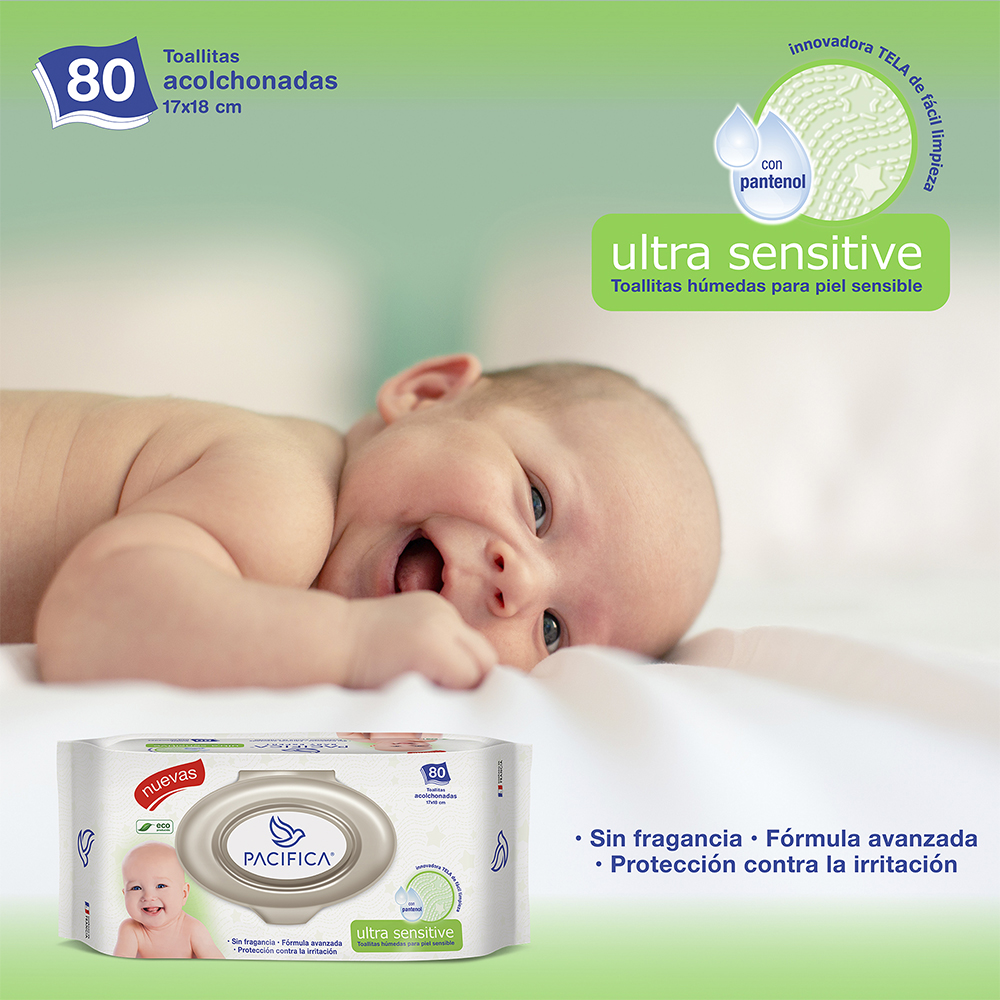 Toallitas Húmedas Para Bebé Pacifica Ultra Sensitive 80 Toallitas