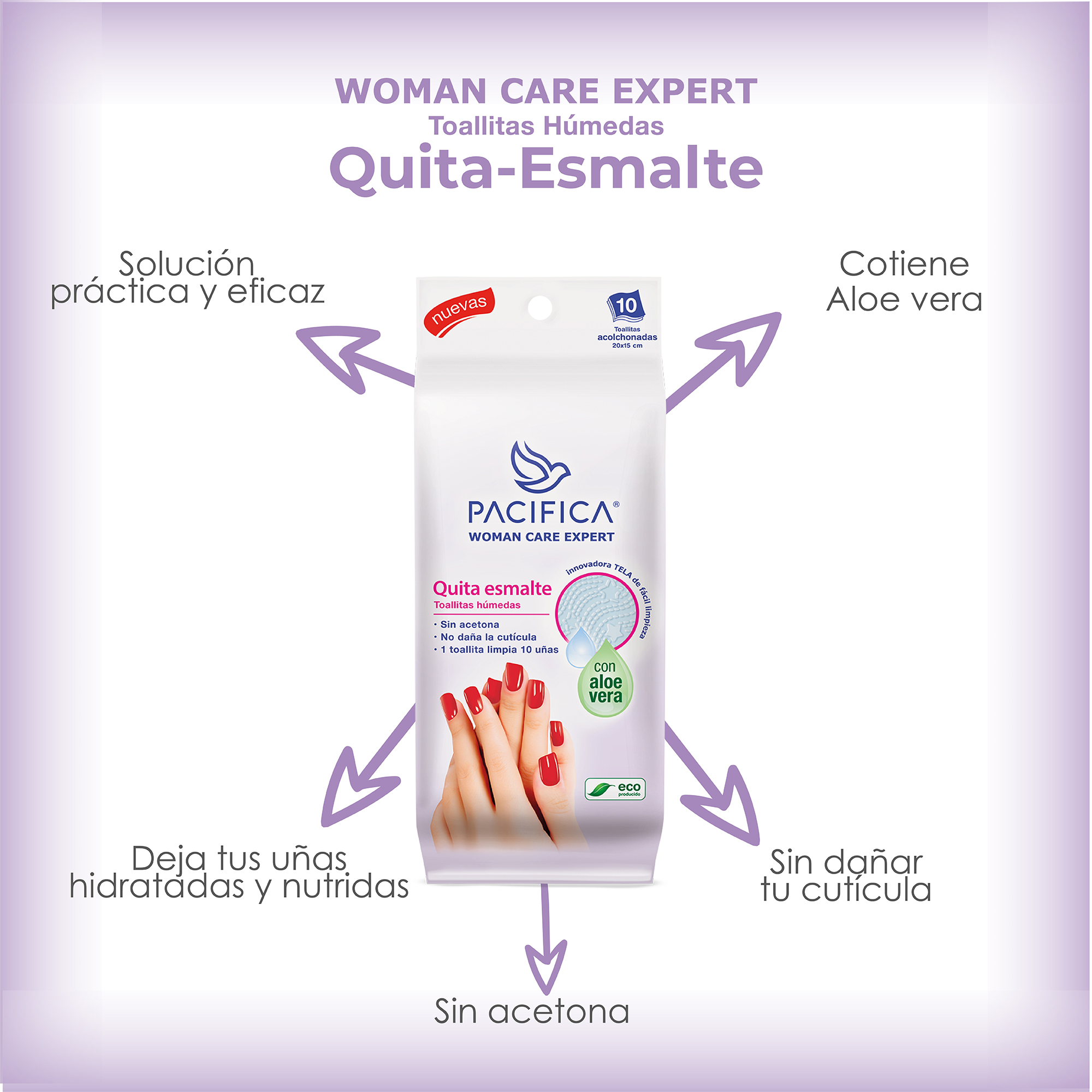 Toallitas Húmedas Pacifica Quita Esmalte 10 Toallitas