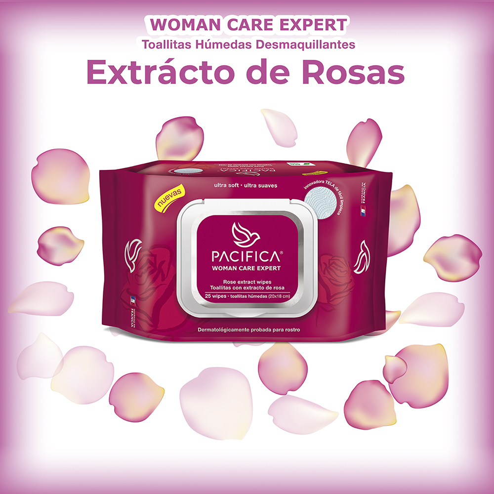 Toallitas Húmedas Desmaquillantes Pacifica Extracto de Rosas 25 Toallitas