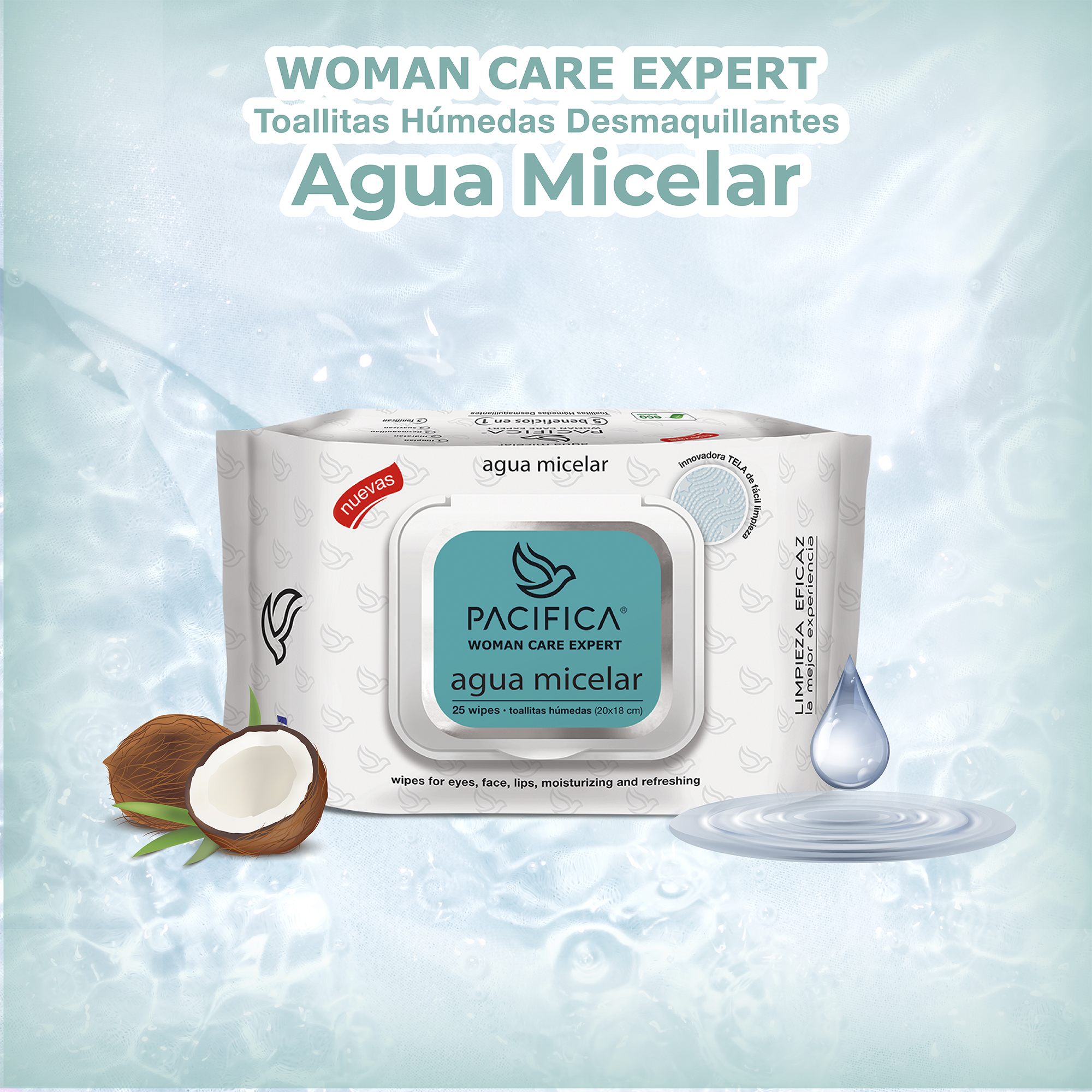 Toallitas Húmedas Desmaquillantes Pacifica Agua Micelar 25 Toallitas