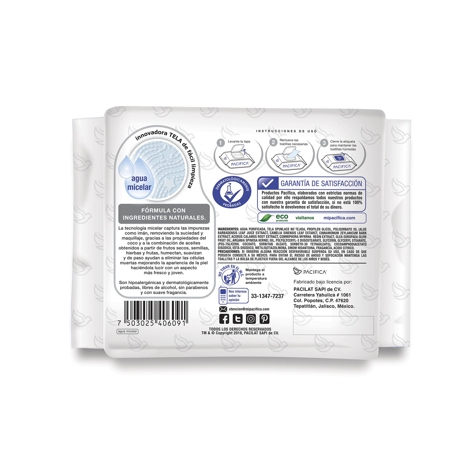 Toallitas Húmedas Desmaquillantes Pacifica Agua Micelar 300 Toallitas