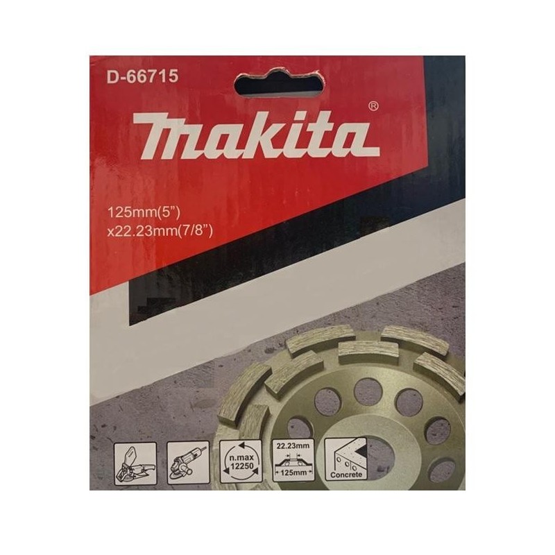 Copa De Diamante 5" Con 2 Segmentos Para Desbaste Concreto Makita D66715