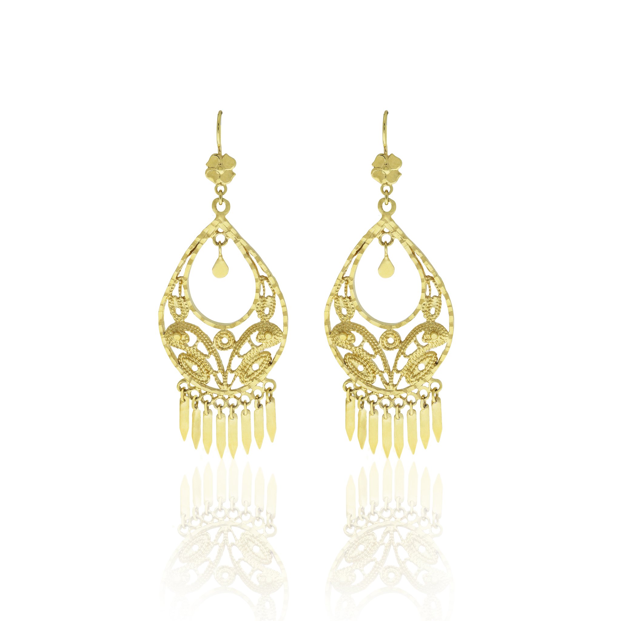 Arete de Filigrana Amarilla con Forma de Gota y Detalles en Relieve