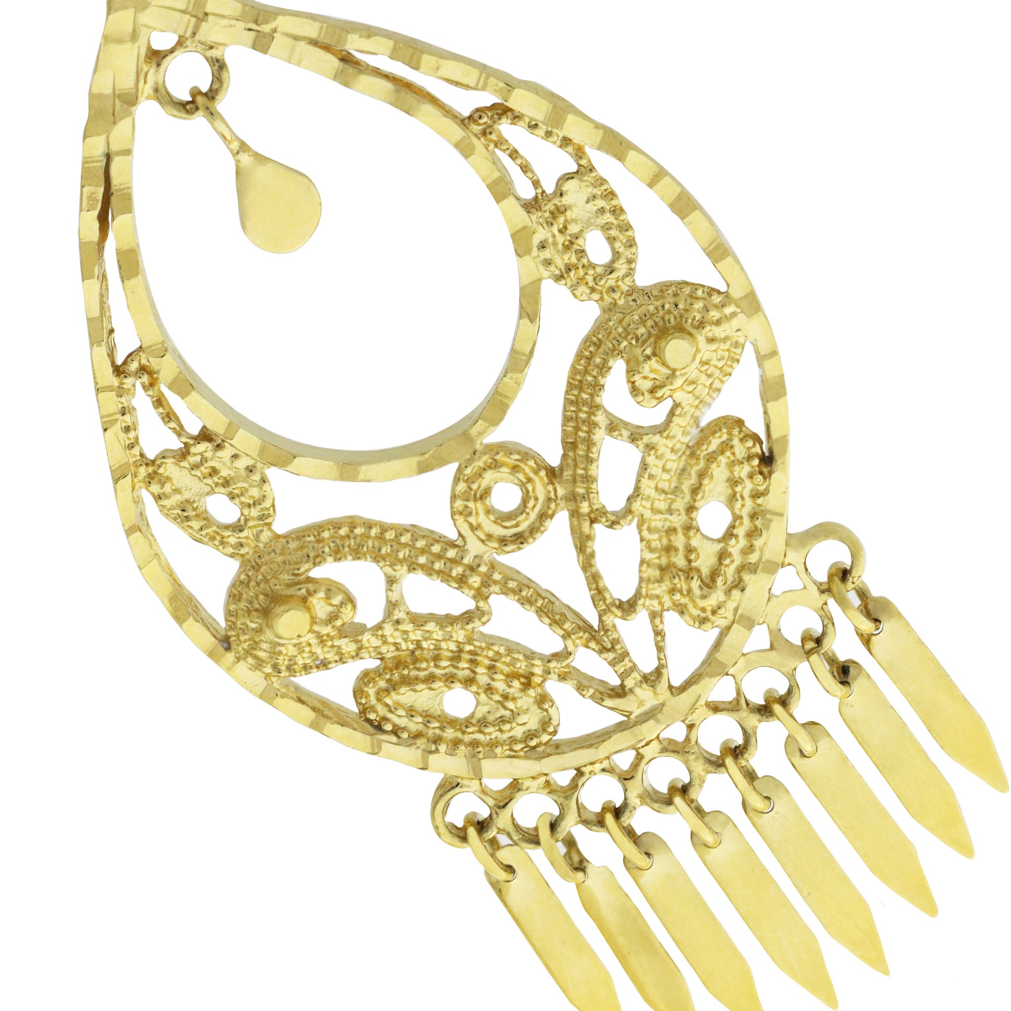 Arete de Filigrana Amarilla con Forma de Gota y Detalles en Relieve