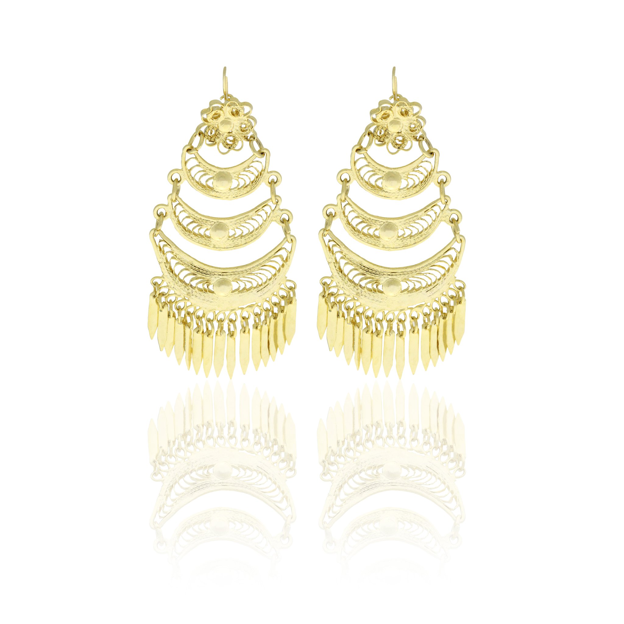 Arete de Filigrana Amarilla con Formas de Triple Media Luna