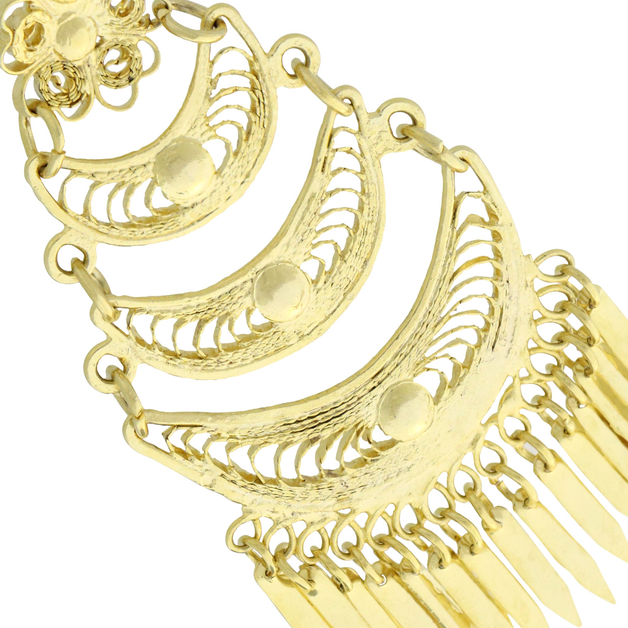 Arete de Filigrana Amarilla con Formas de Triple Media Luna