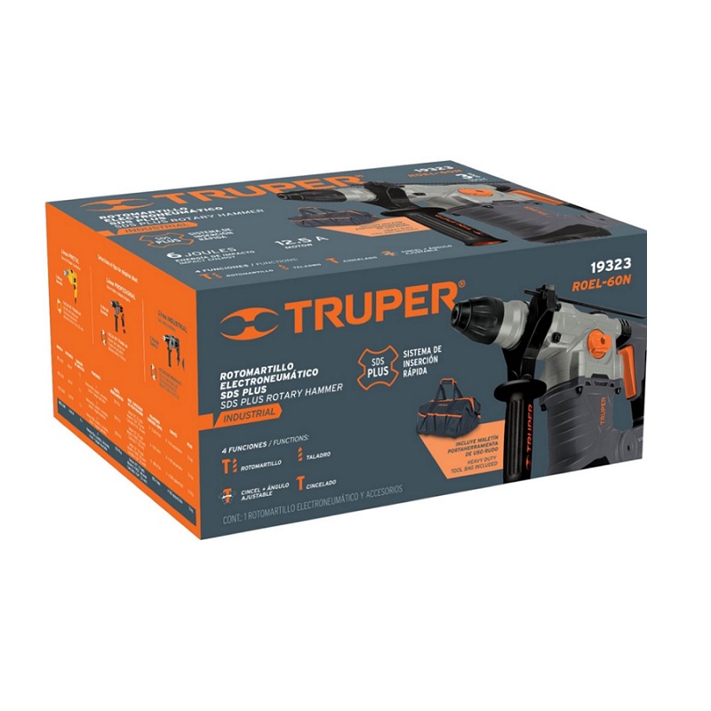 Rotomartillo-Taladro Industrial SDS Plus, 6 Joules, 1600 W para concreto-madera y metal  ROEL-60N TRUPER 