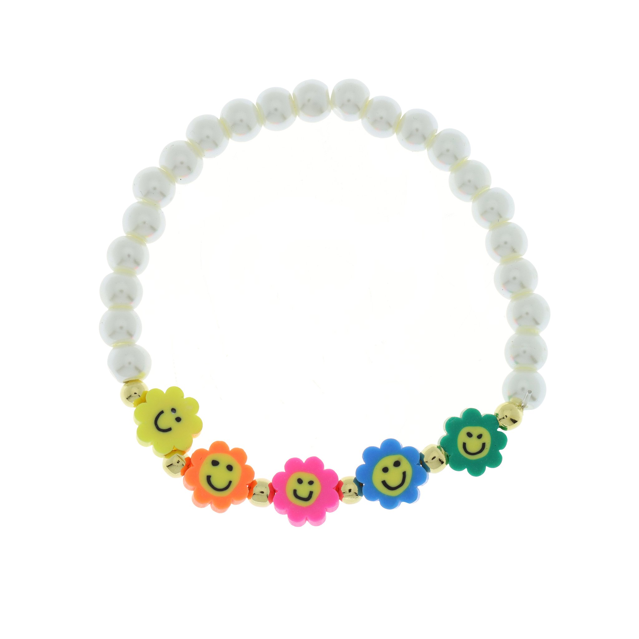 Pulsera Perla con Dijes de Arcilla Polimérica de Flor