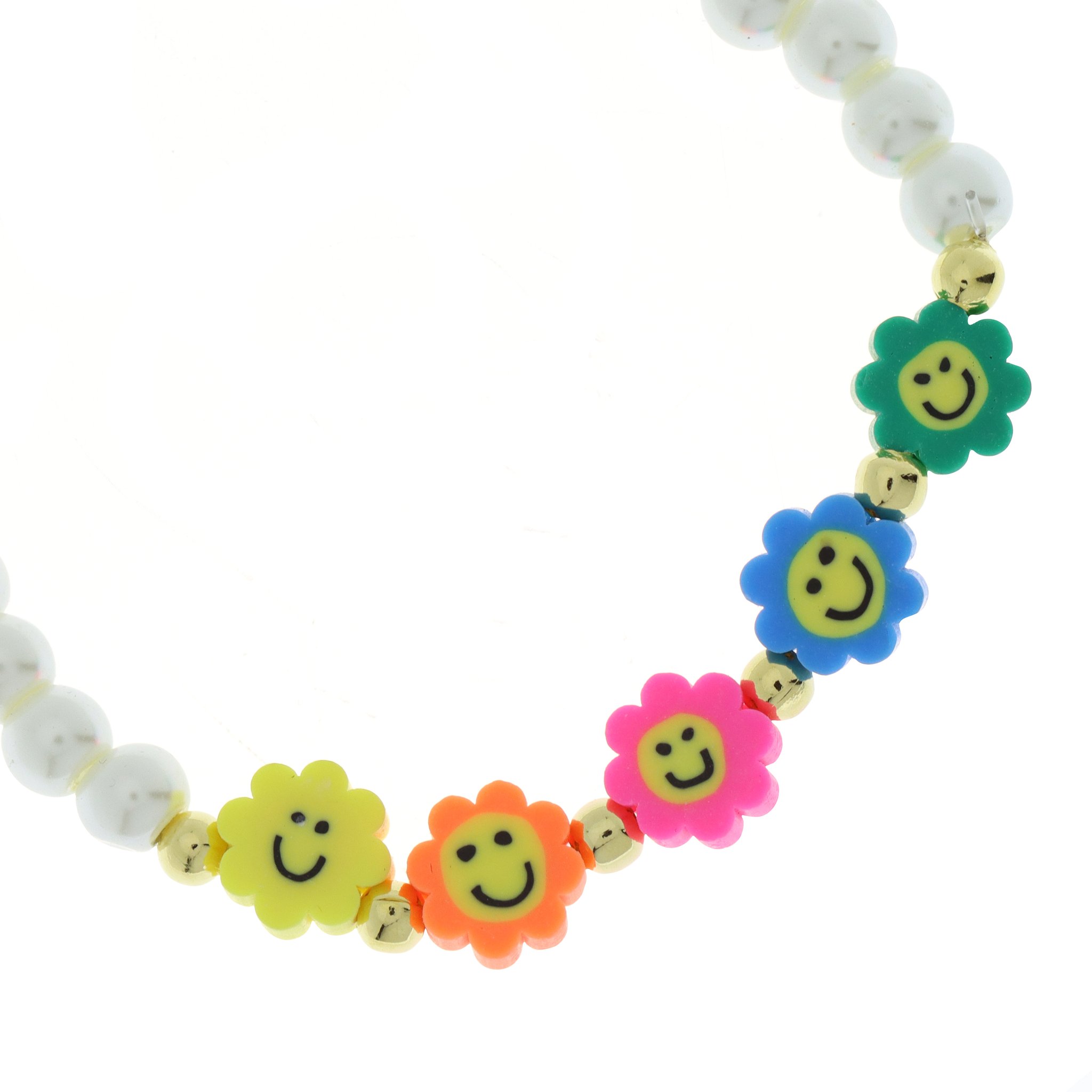 Pulsera Perla con Dijes de Arcilla Polimérica de Flor