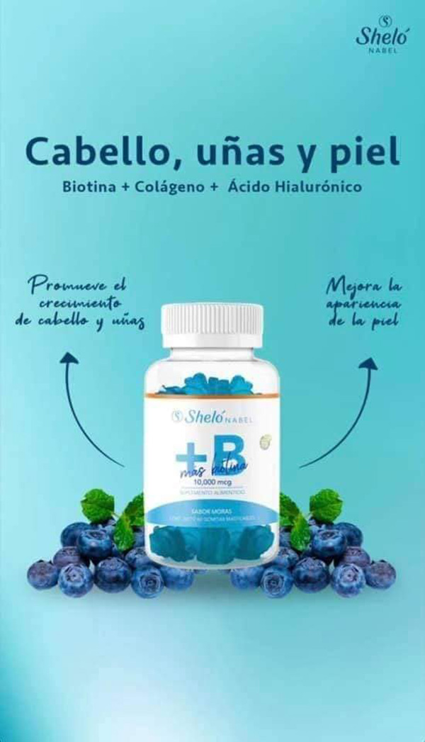 + Biotina Gomitas para Cabello y Uñas Sheló.