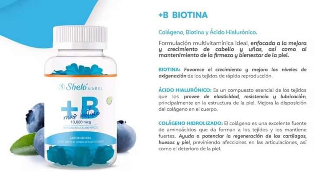 + Biotina Gomitas para Cabello y Uñas Sheló.