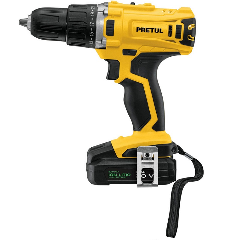 Taladro inalámbrico 1/2" 20 V,  incluye accesorios batería recargable-Portatil-ligero facil de usar-20P2 PRETUL