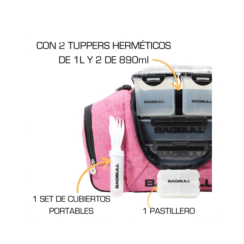 MOCHILA PARA GYM Bagbull One Max Jaspe Rosa (Capacidad 4 comidas)