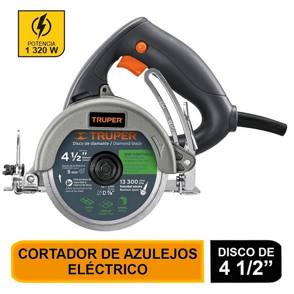 Cortador de Azulejo Eléctrico Truper de 4 1/2 Industrial Uso Rudo y Continuo Calidad Premium Corta Azulejo Loseta Cerámica Mármol Cantera